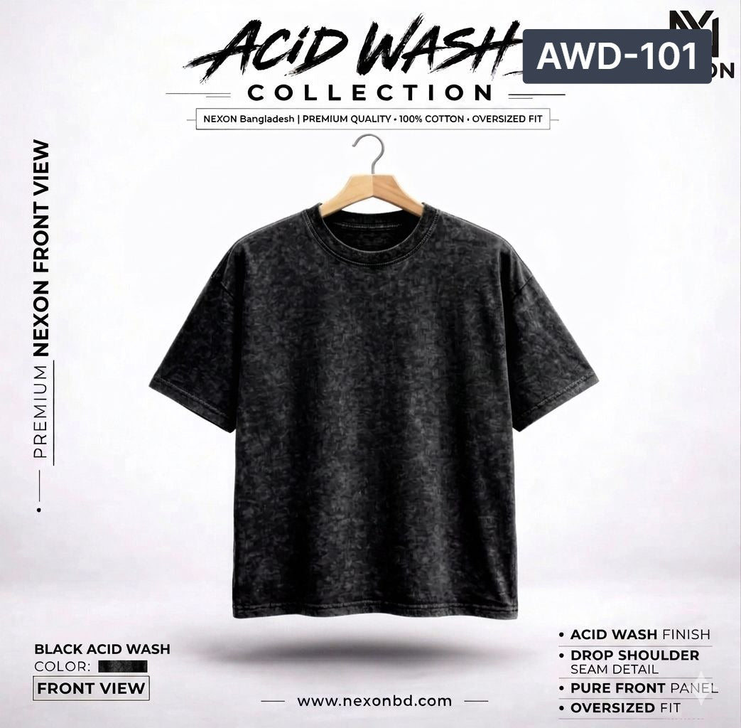 Acid Wash Drop Shoulder - Black